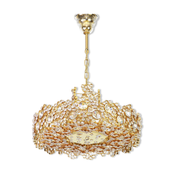 Chandelier in gilded brass and crystal glass inlaid by Palwa, Germany, 1970s.