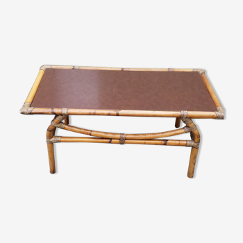 Table basse bambou et cuir