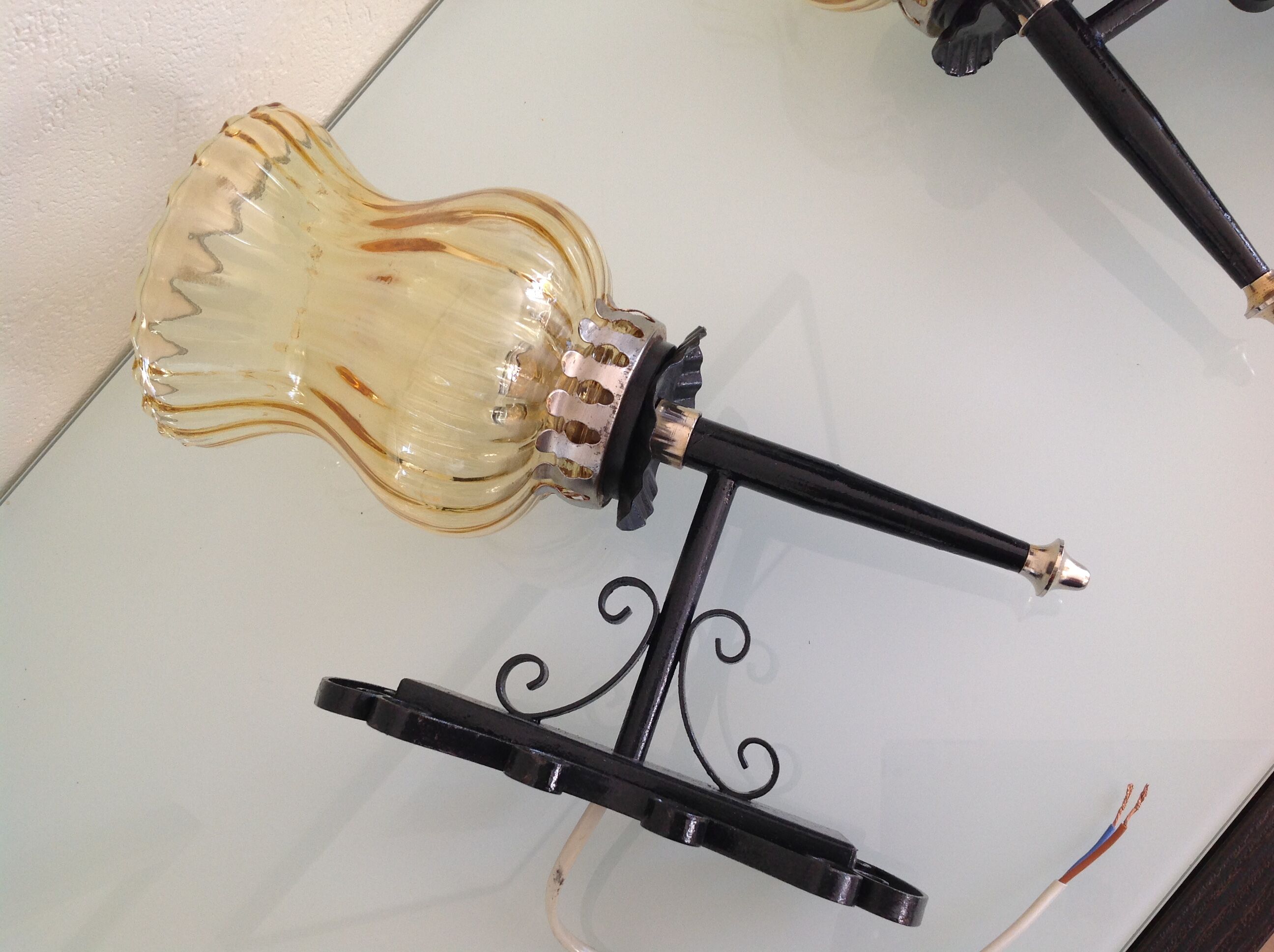 Pair of vintage iron and smoked glass