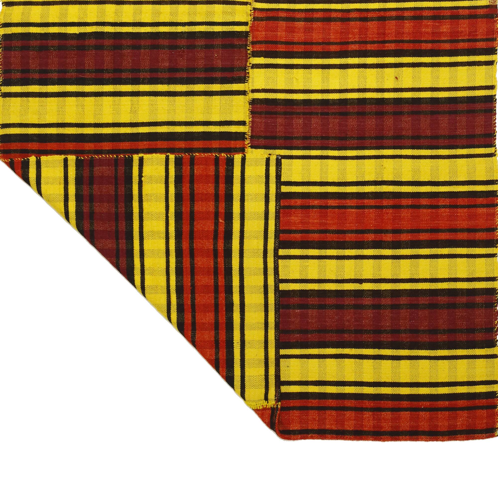 Turkish Vintage Kilim Striped Red and Yellow 208 x 132 cm
