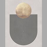 4 geometric art prints with circles and lines.
