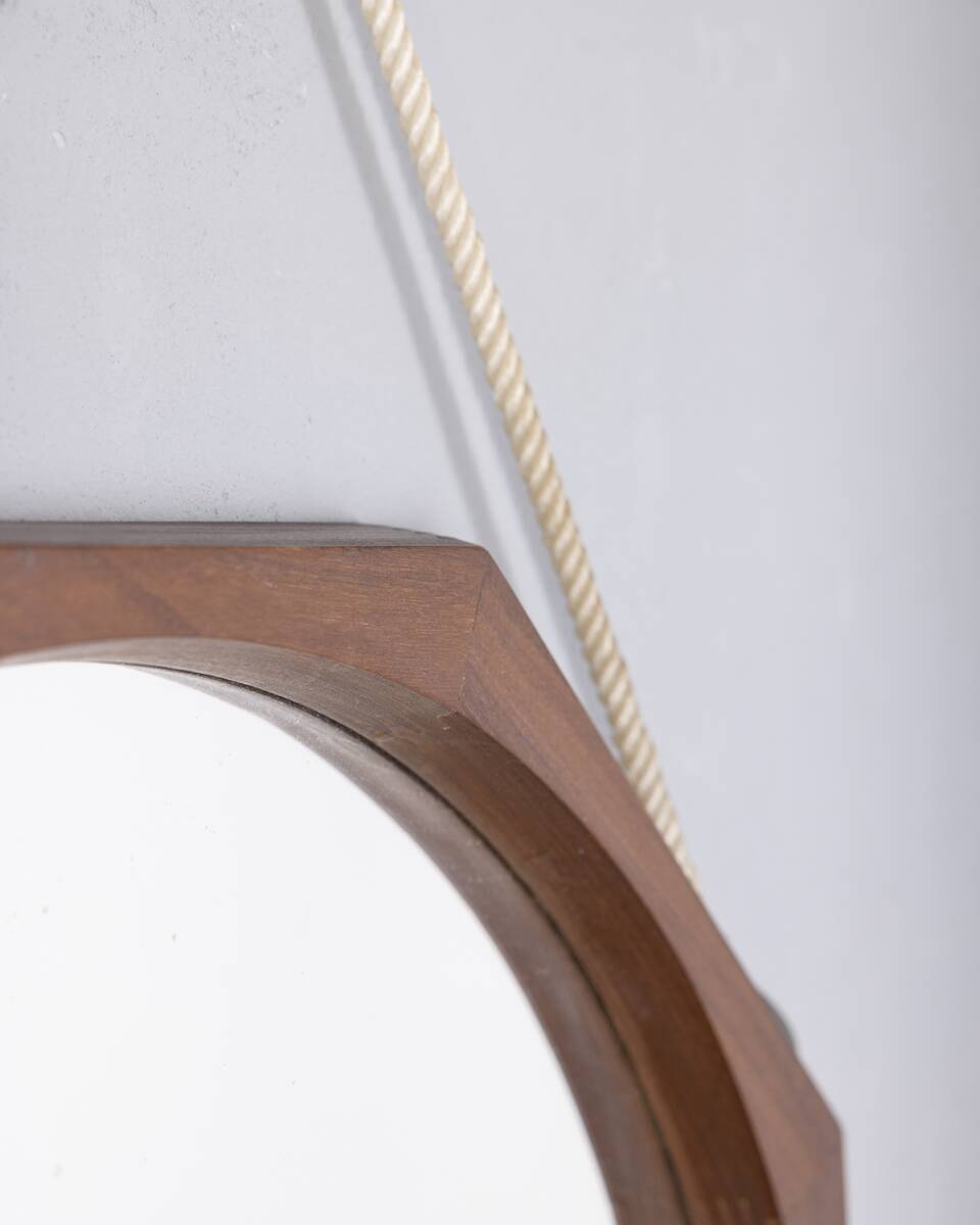 Vintage 1970s wall mirror in wood and rope, Italian design