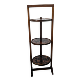 Table pliante vintage triple plateaux gravés en bois exotique 89 cm