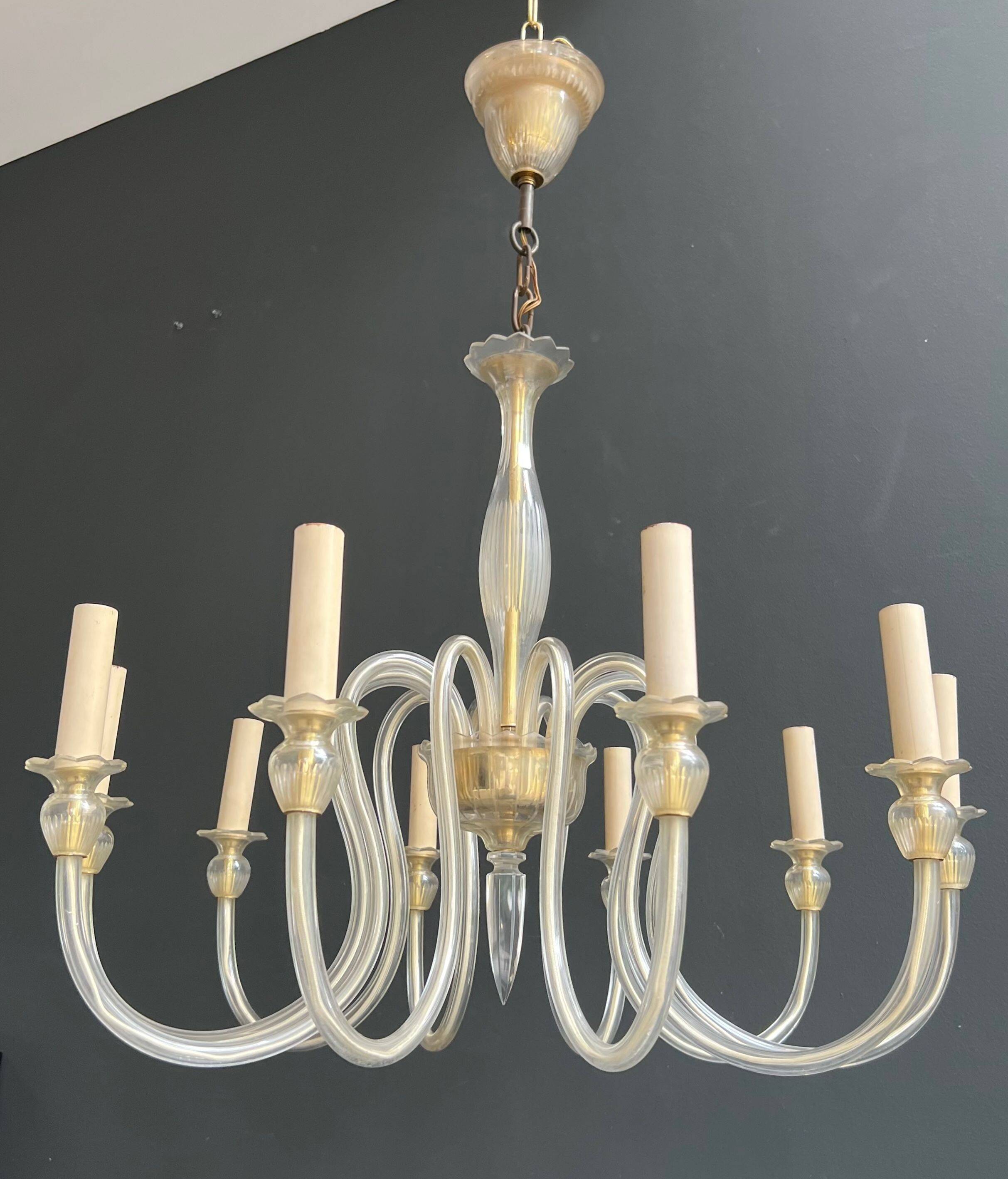 Lustre en cristal de Murano à 10 bras de lumière, travail italien, vers 1970