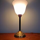 Large Art Deco table lamp, in brass and white opaline, 1920s-3