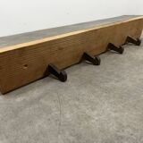 Brutalist pine chalet style wall coat rack, 4 hooks