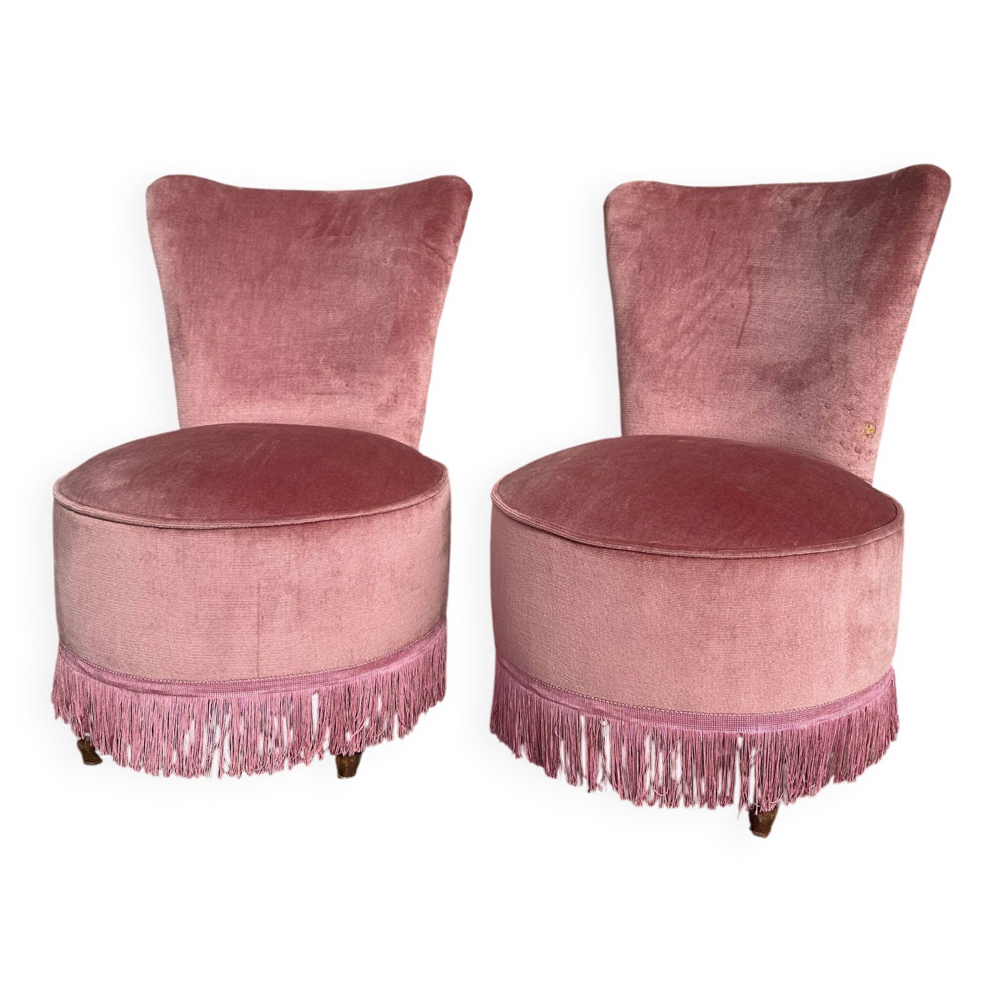 Pair of frog armchairs in pink velvet