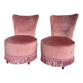 Paire de chauffeuses crapauds en velours rose