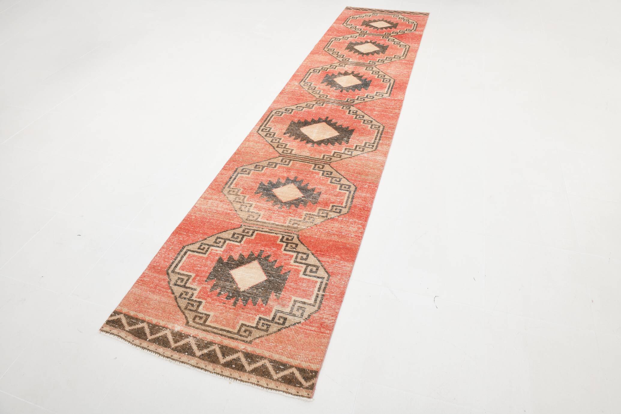 Vintage Pale Red Oriental Persian Runner Rug, 84x389Cm