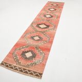 Vintage Pale Red Oriental Persian Runner Rug, 84x389Cm