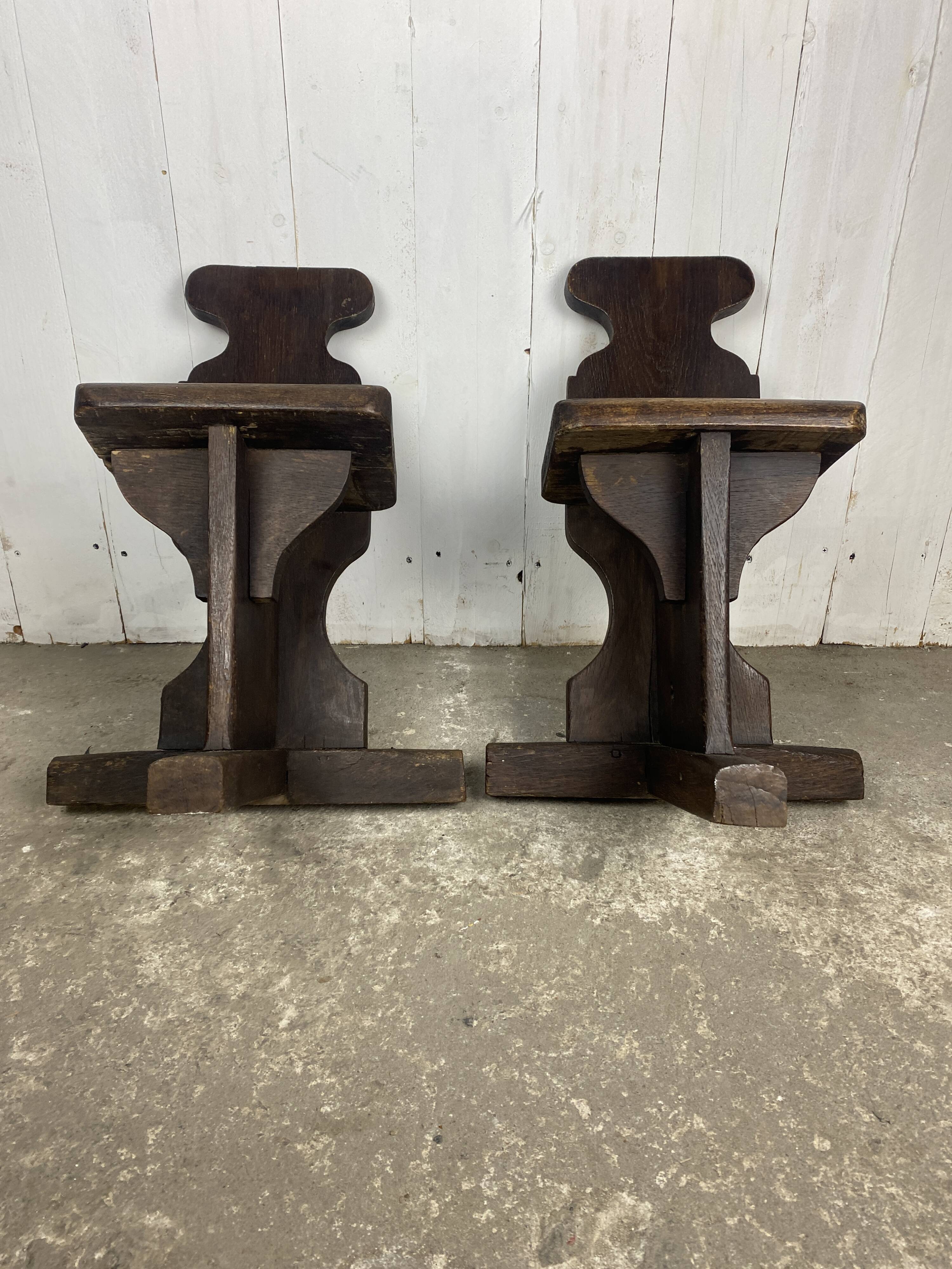 Pair of brutalist oak stools