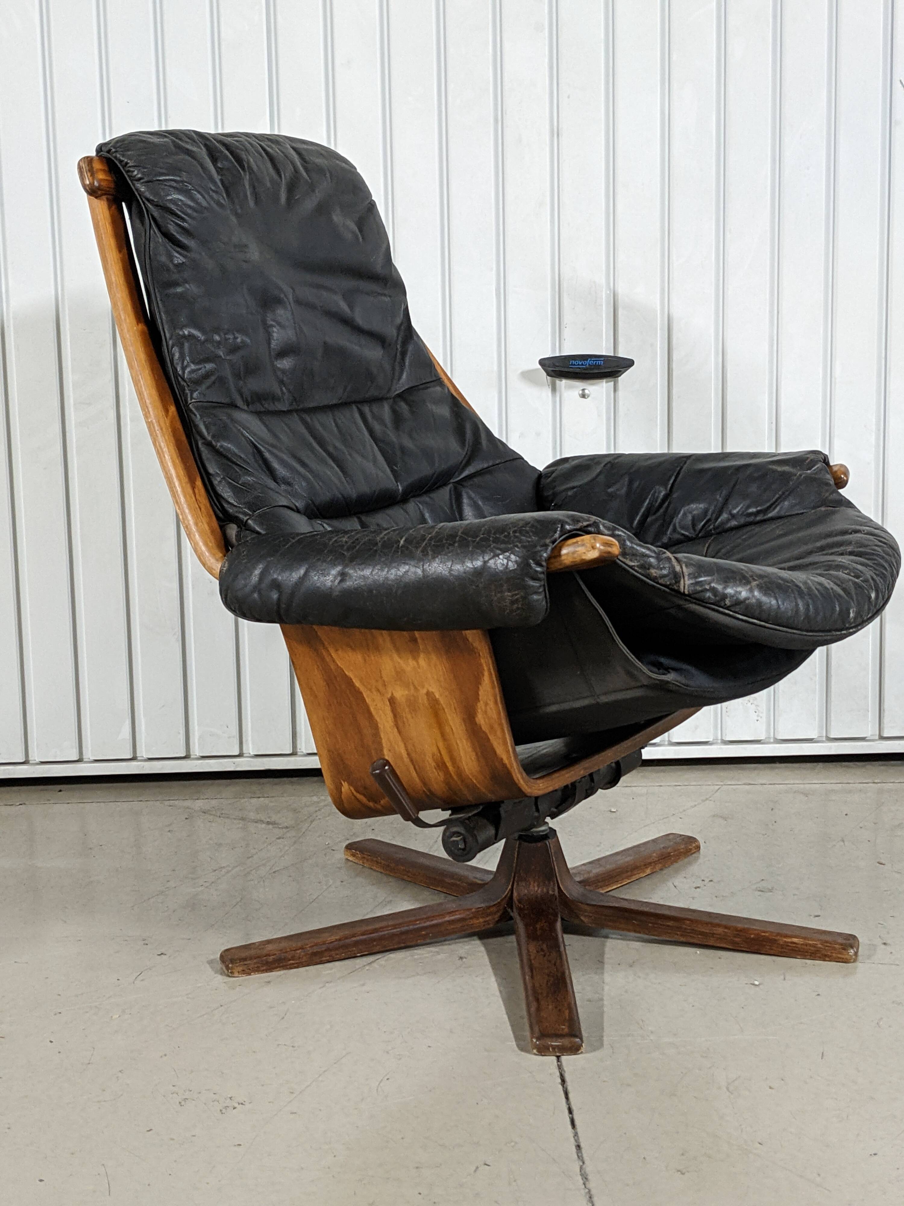 Vintage lounge armchair Gote Mobler 1960 swivel and reclining