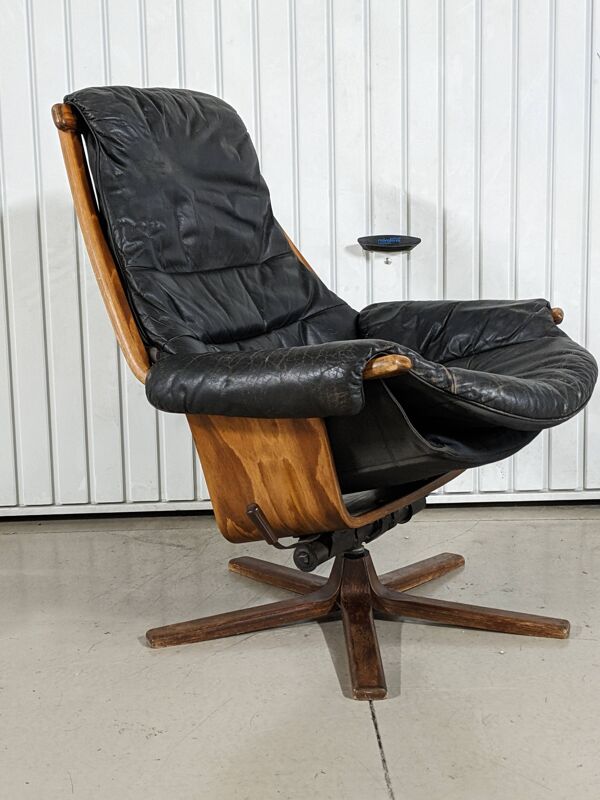 Fauteuil lounge vintage Gote Mobler 1960 pivotant et inclinable