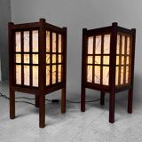 Pair of japanese antique shoji floor lamps (障子ランプ), taishō-era [大正]