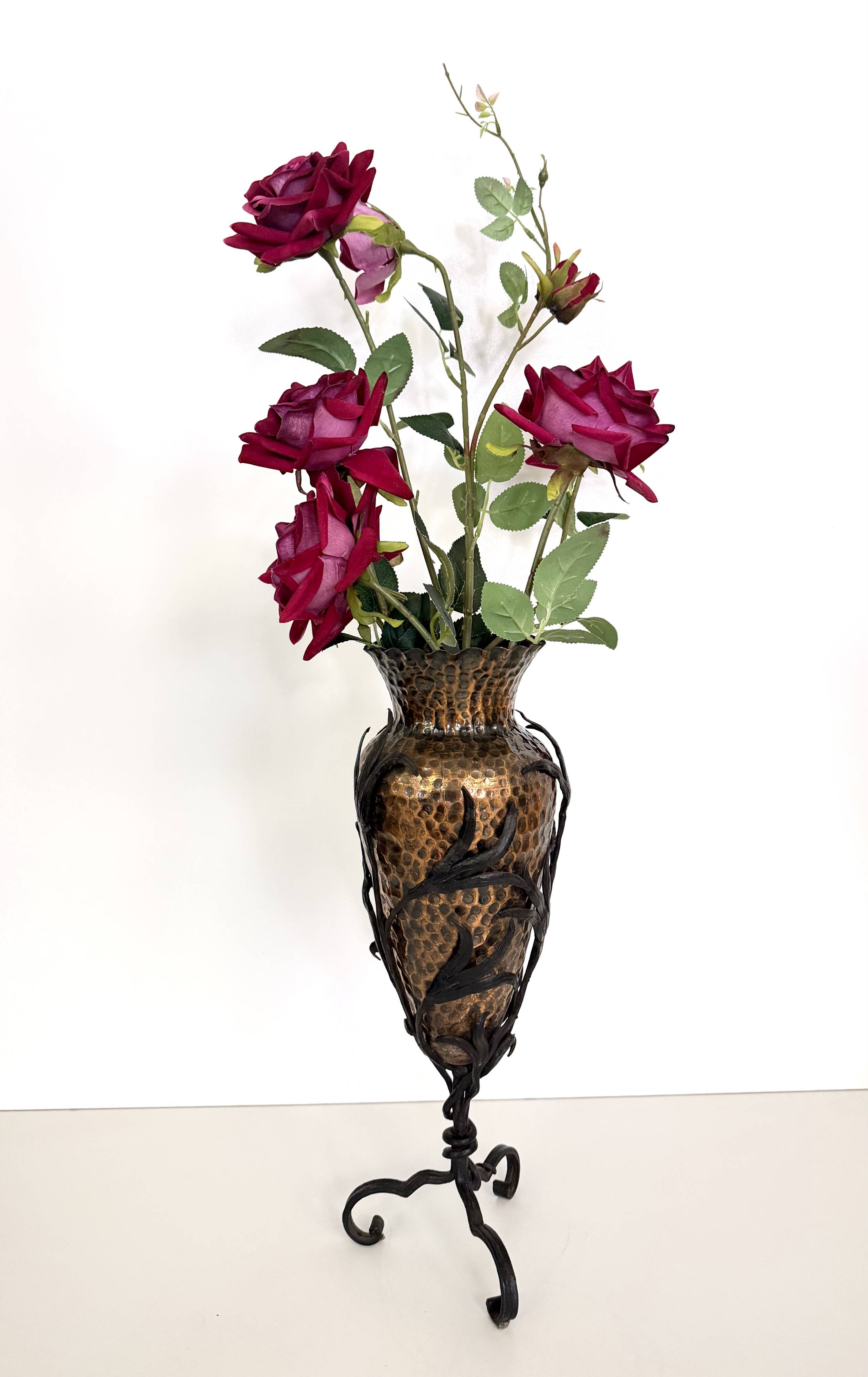 Copper Vase with Wrought Iron Snake and Leaves attr. to Alessandro Mazzucot
