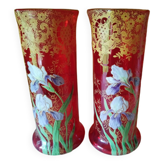 Red enameled vases