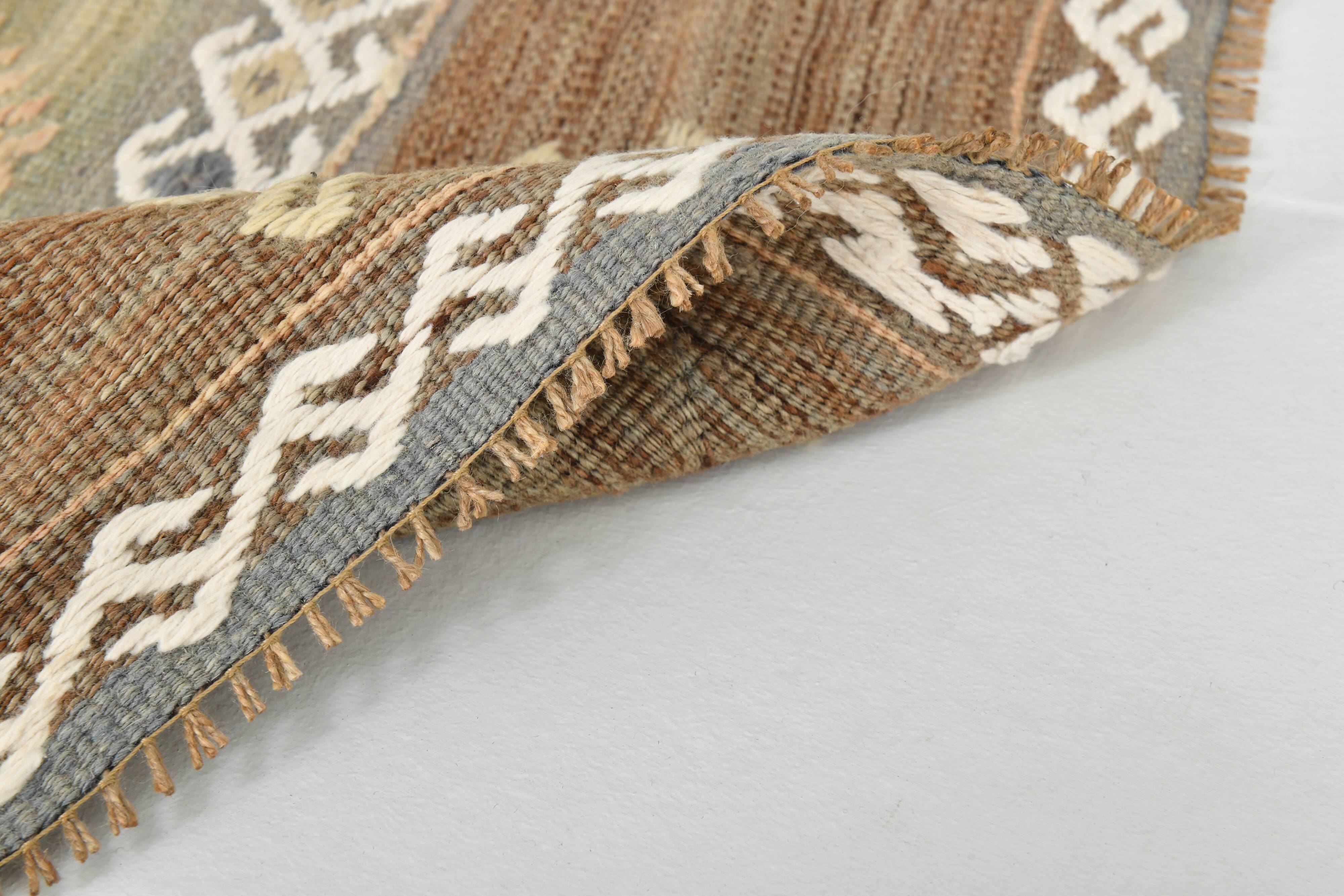 Light Green Striped Vintage Kilim Runner Rug, 63x180Cm