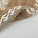 Light Green Striped Vintage Kilim Runner Rug, 63x180Cm