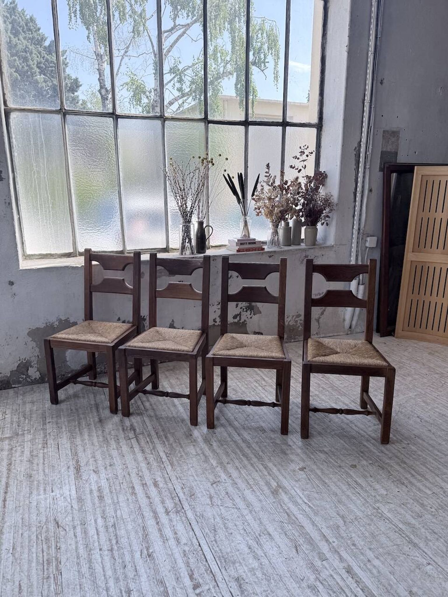Set 4 chaises rustiques chêne De puydt, Belgique 1970