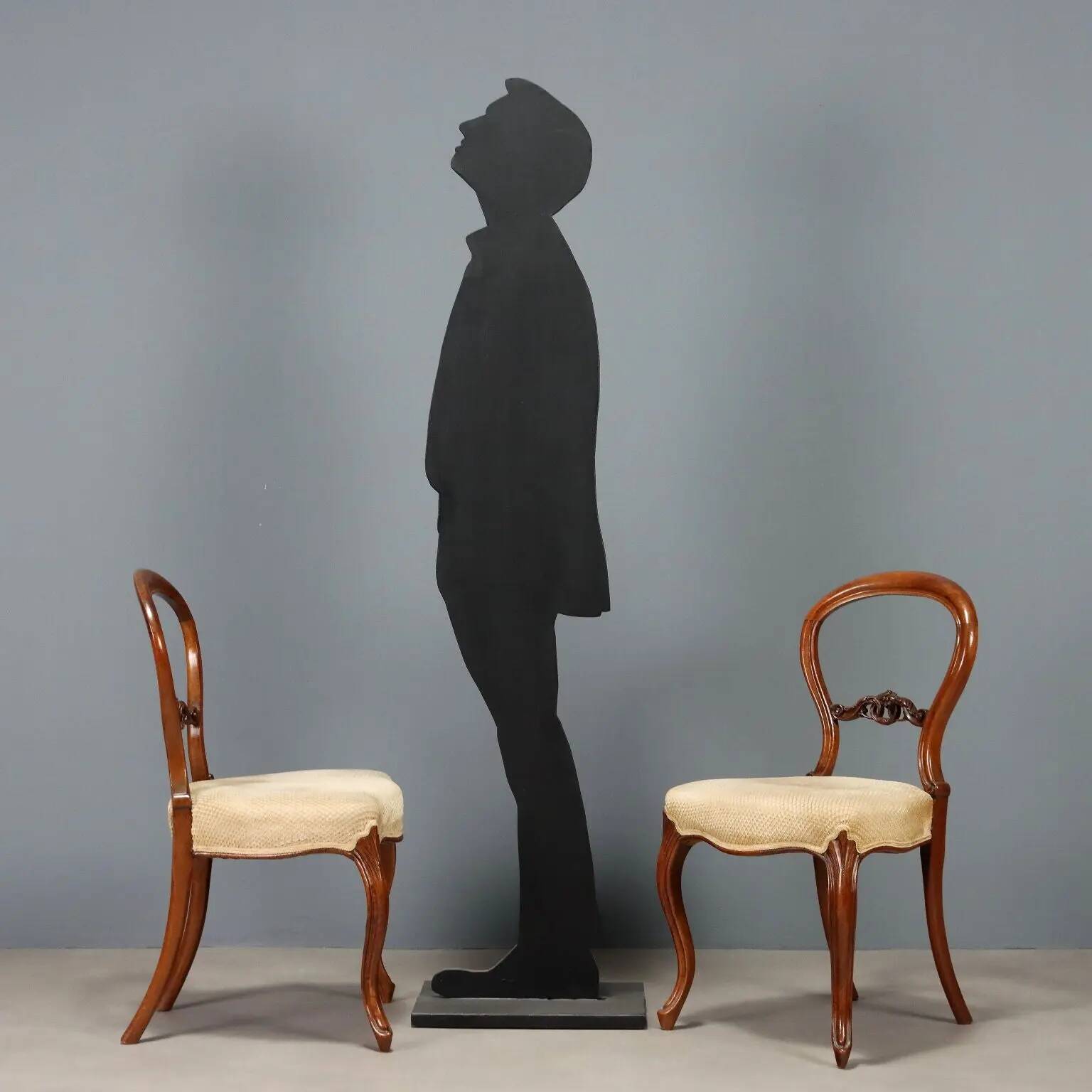 Antique walnut chairs with upholstered seats, Italy, mid-19th century.