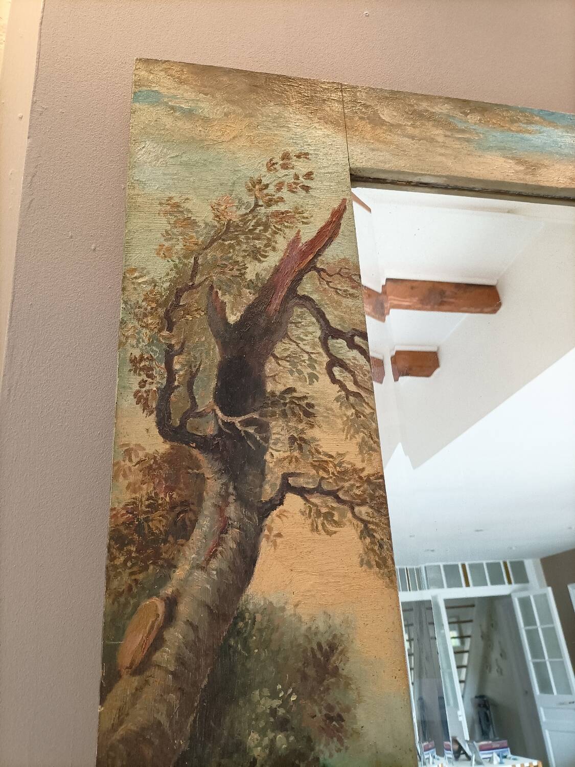 Wood paint on beveled mirror