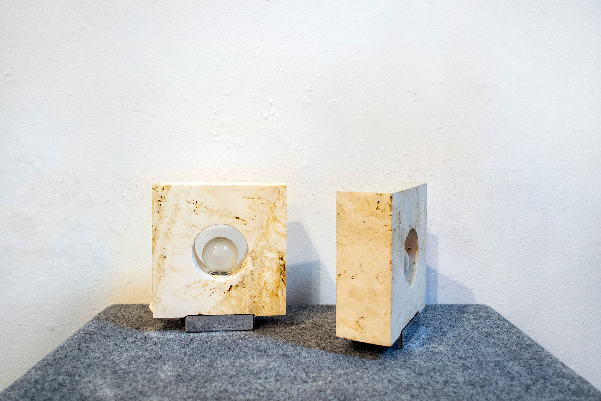 Travertine table lamps by Giuliano Cesari for Nucleo Sormani, 70s, set of 2