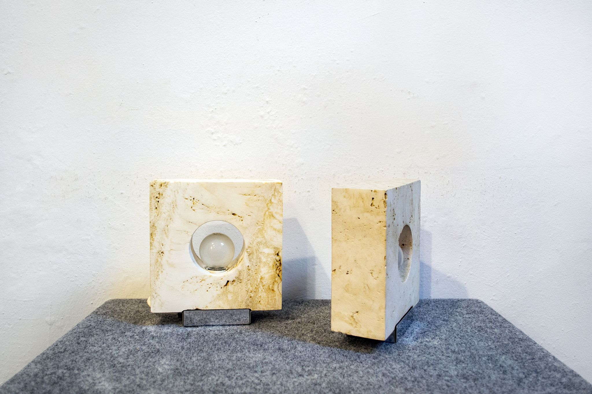 Travertine table lamps by Giuliano Cesari for Nucleo Sormani, 70s, set of 2