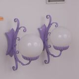 Appliques en fer forgé et sphères en verre x2