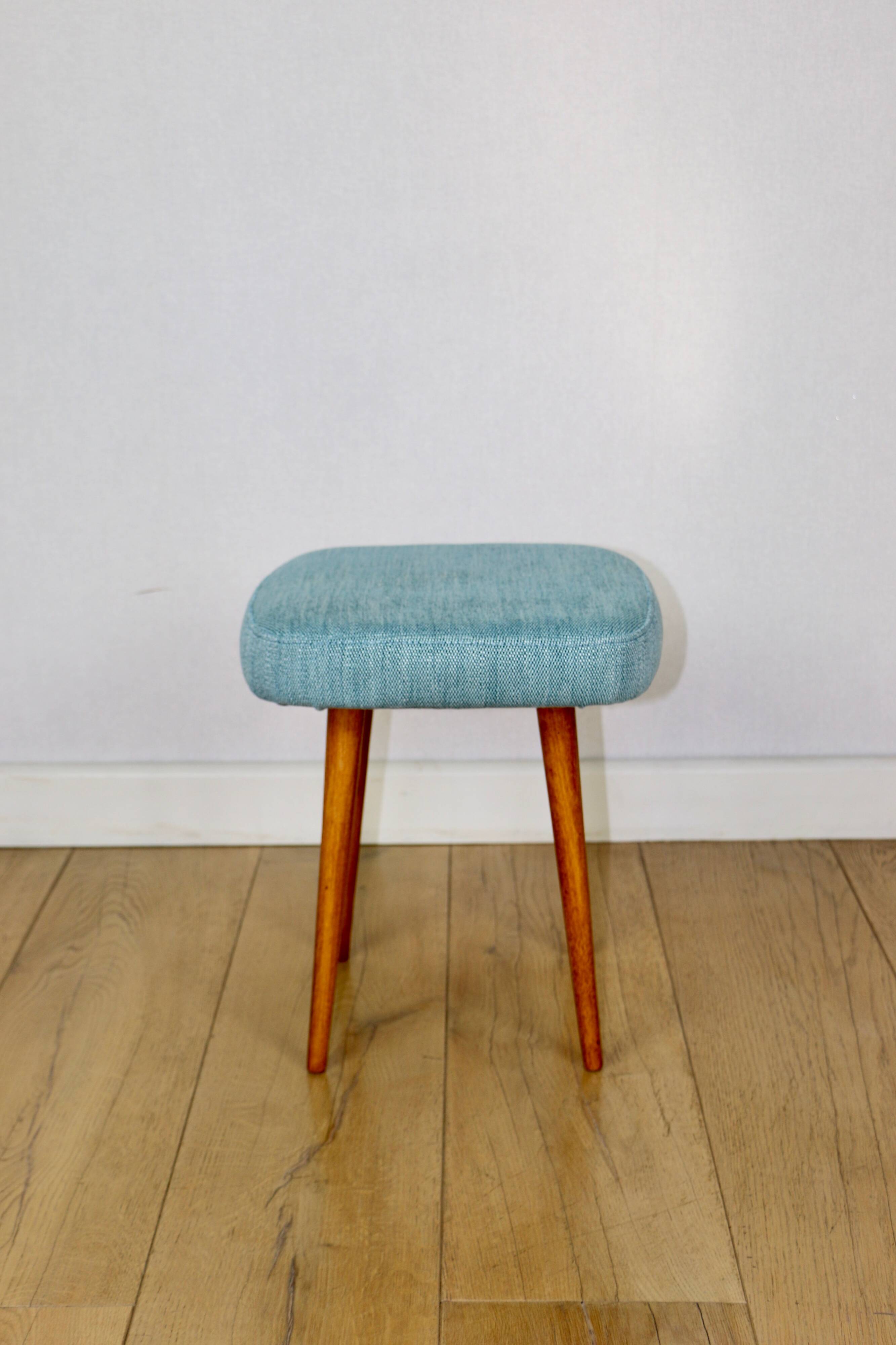 Blue turquoise square vintage stool PRL 1970s