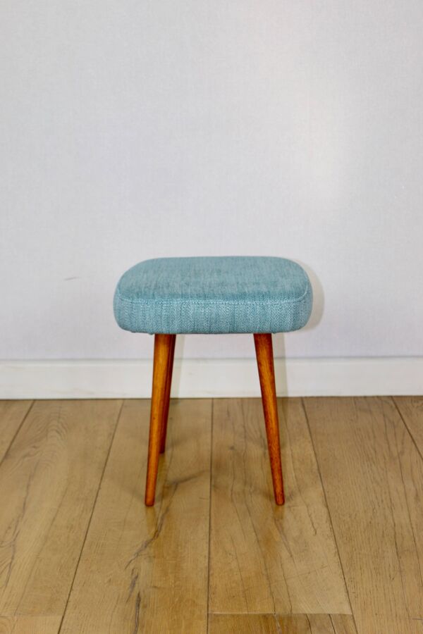 Tabouret vintage carré turquoise bleu PRL des années 1970