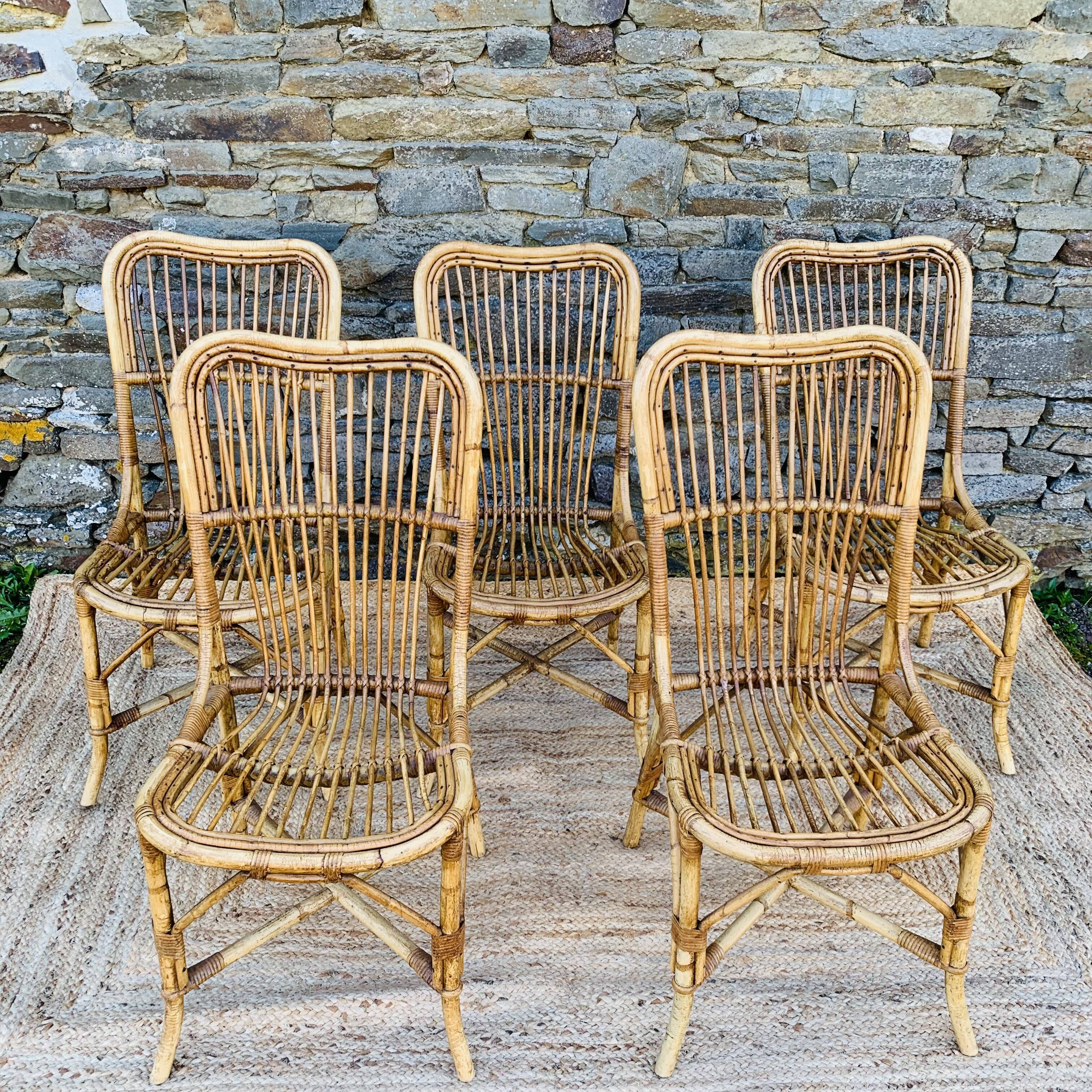 Set of 5 rattan chairs
