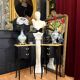Paire de chevets Louis XV transition noir satiné & marbre beige