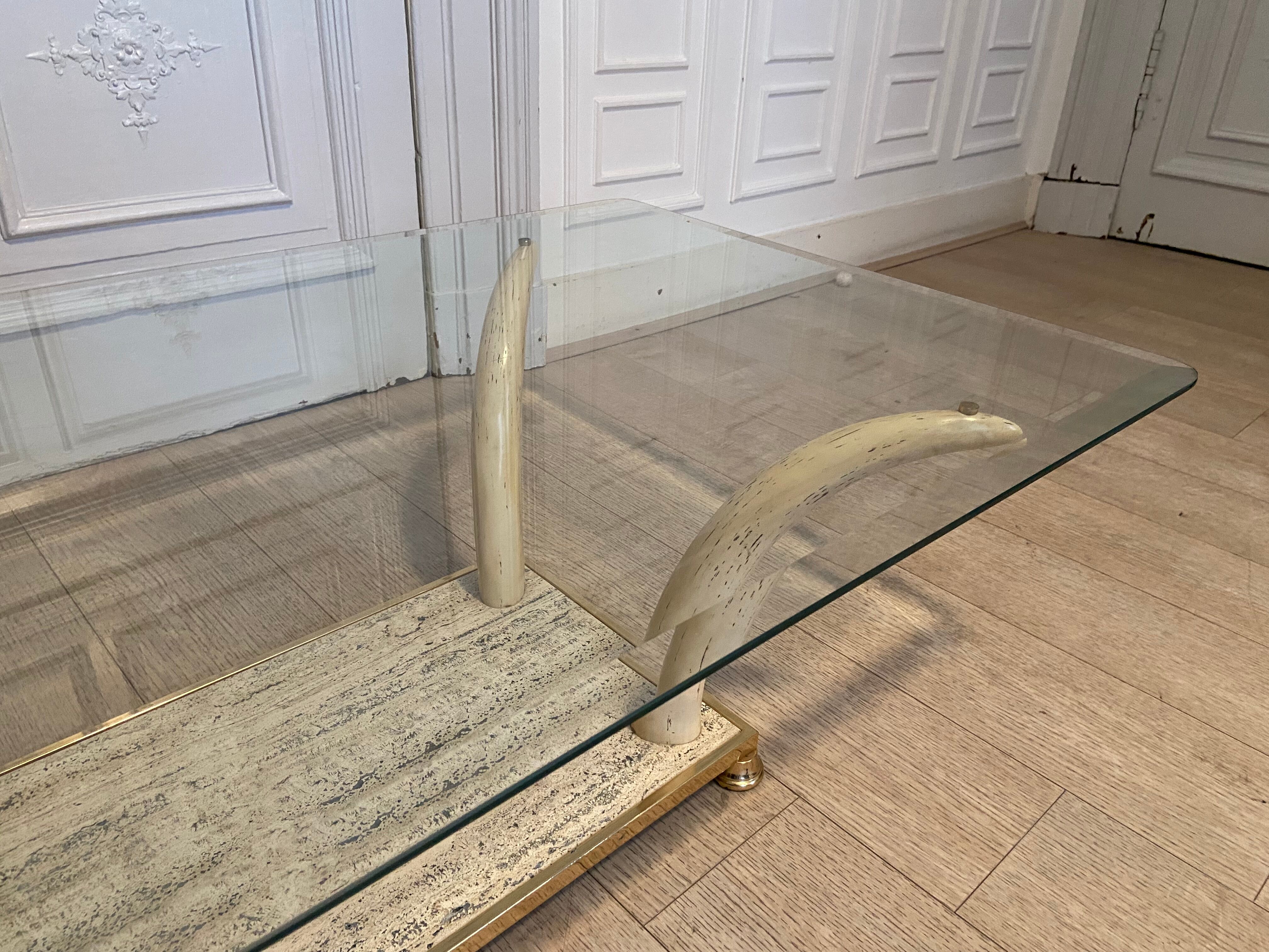 Table basse fausse défense d’éléphant, 1970s