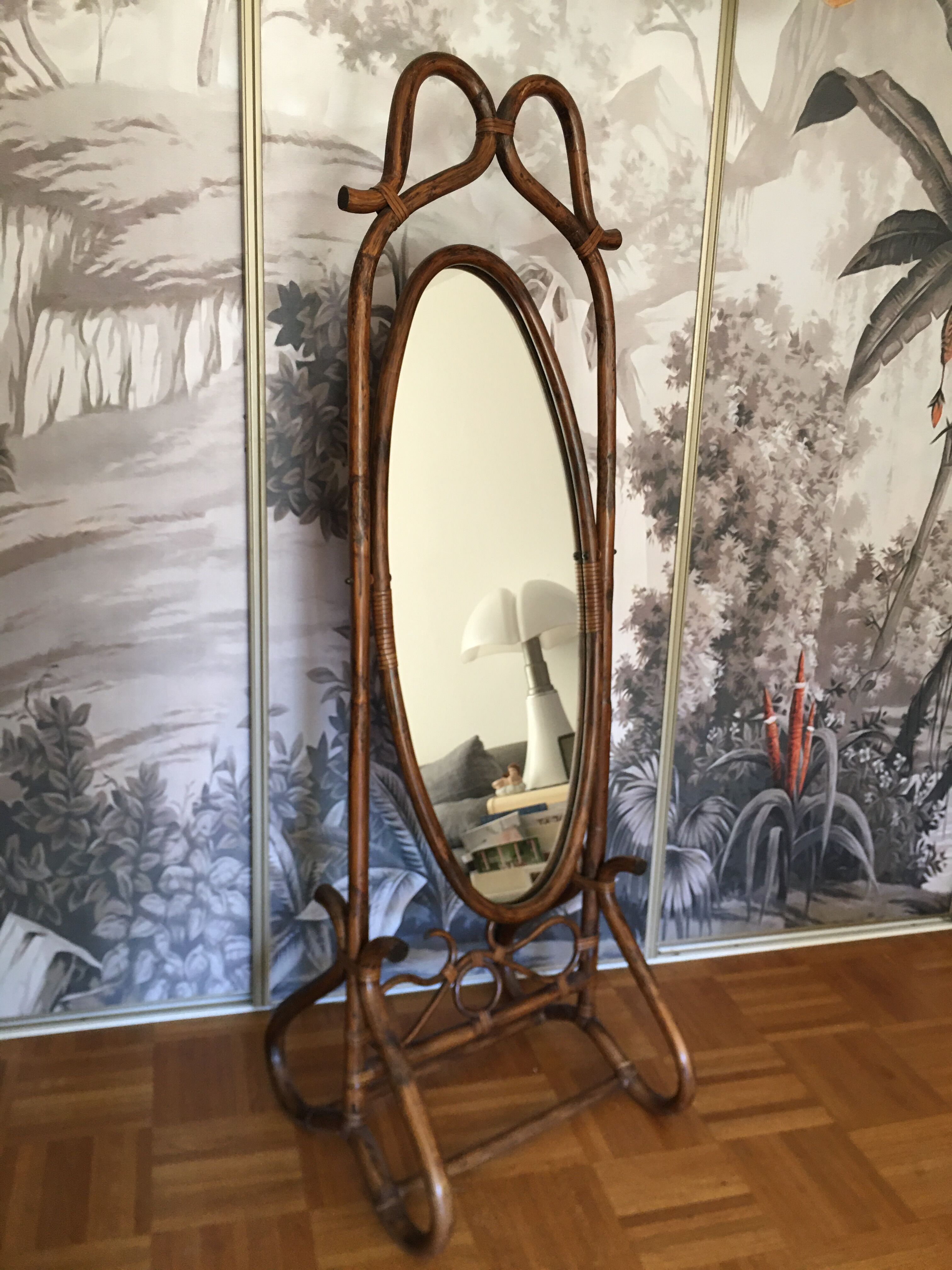 Large rattan psychedelic mirror 55x175cm