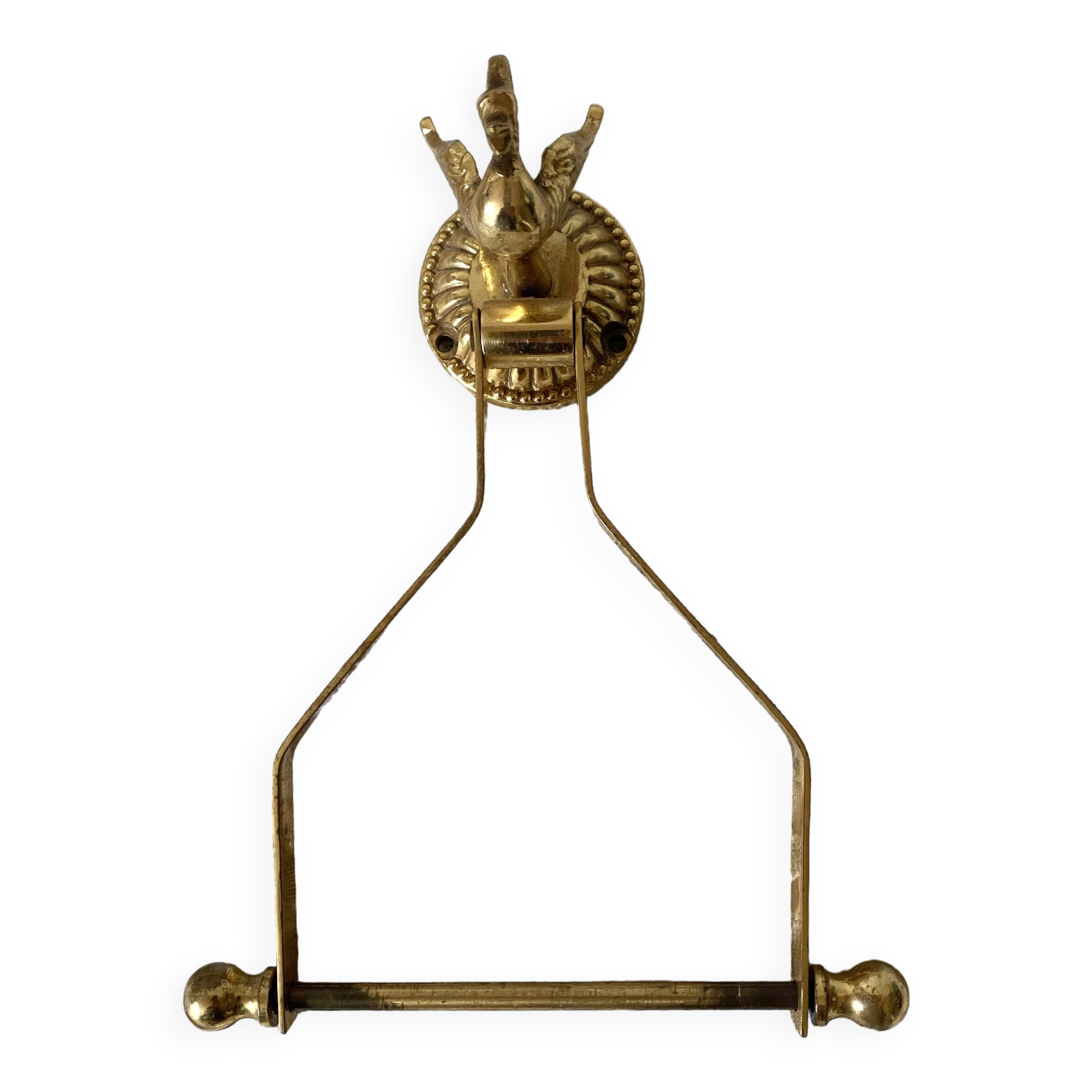Swan toilet paper dispenser in brass