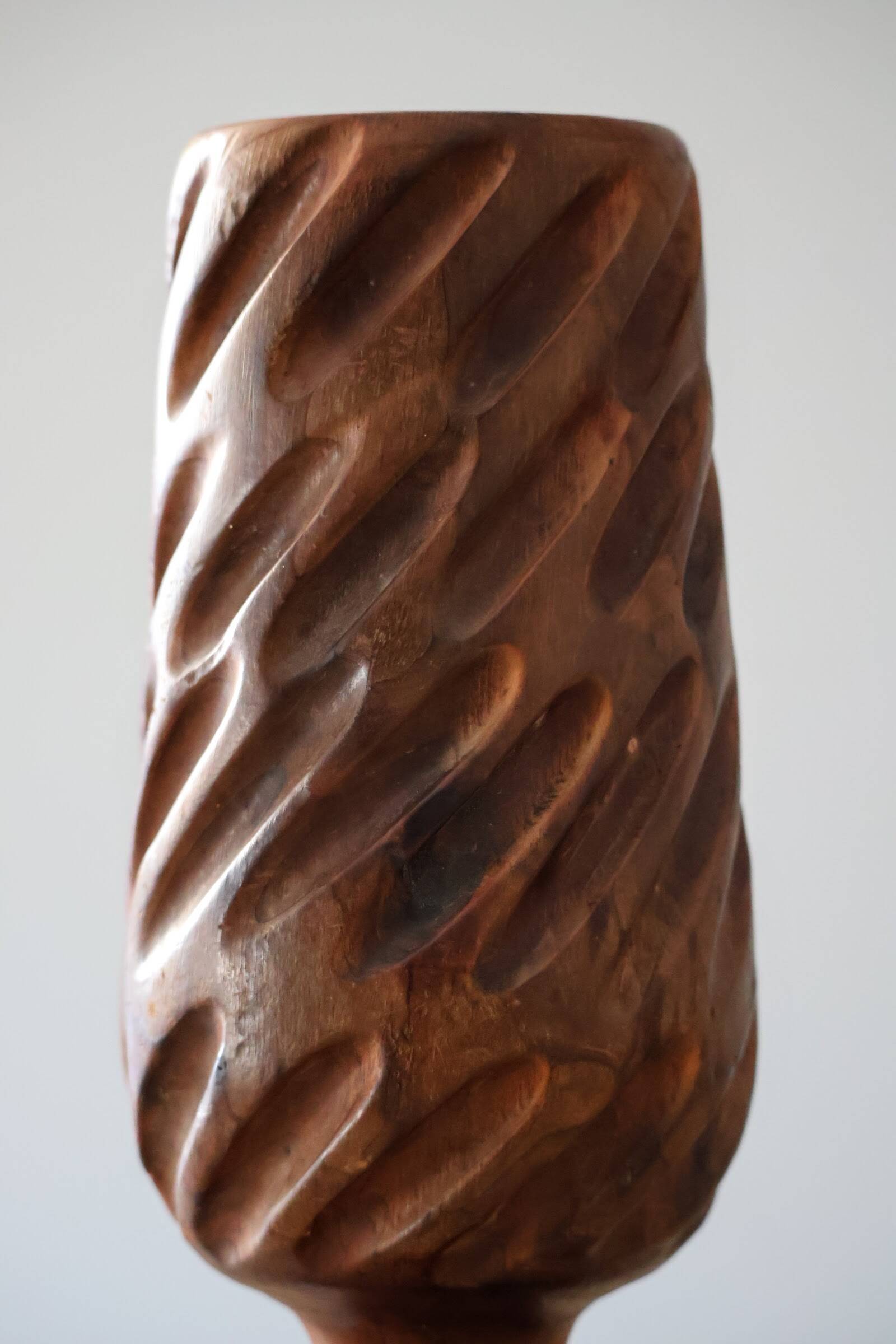 Hand-carved solid wood candle holder