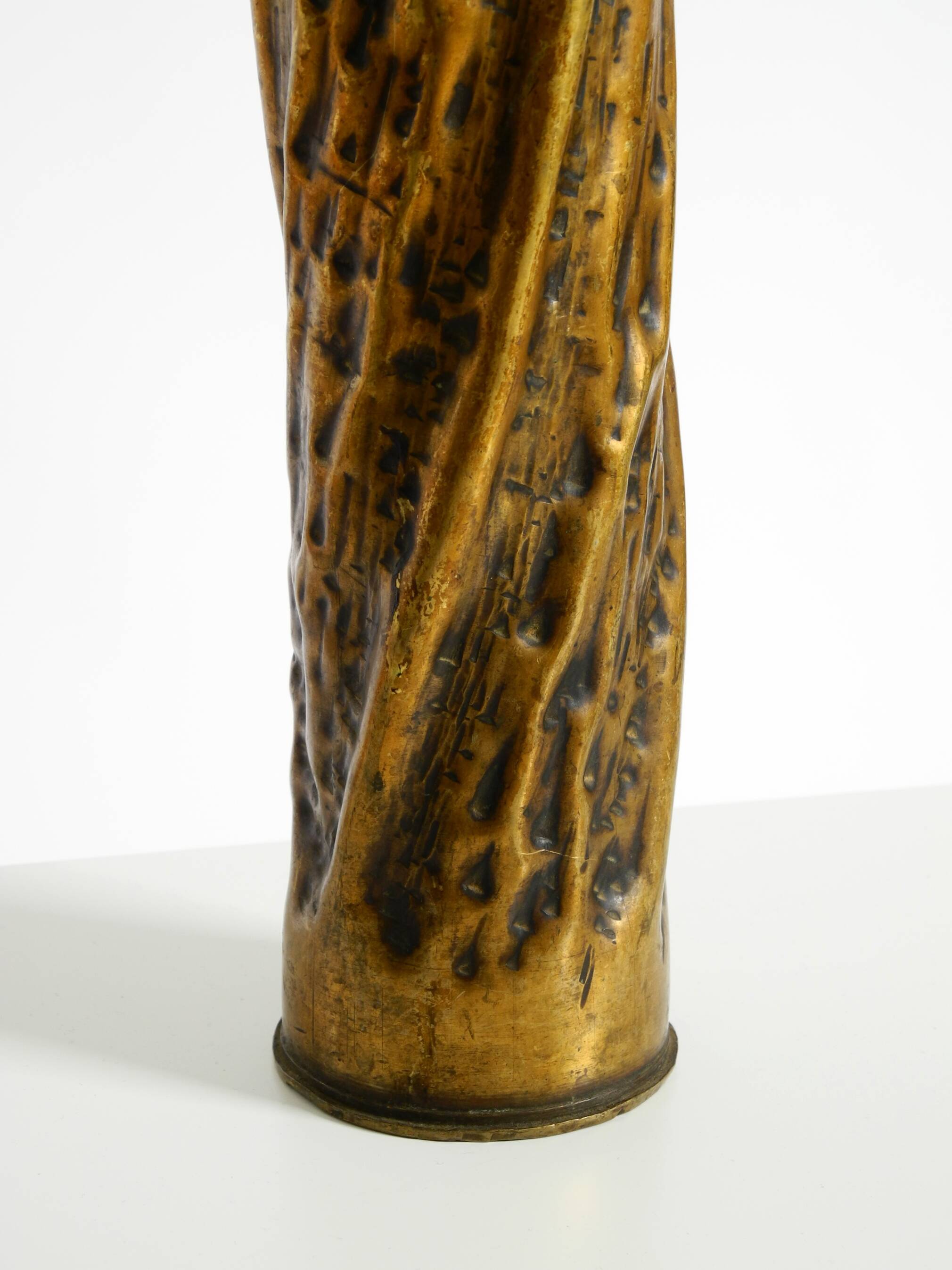 Unique large brass vase in a Brutalist design, handcrafted in December 1975
