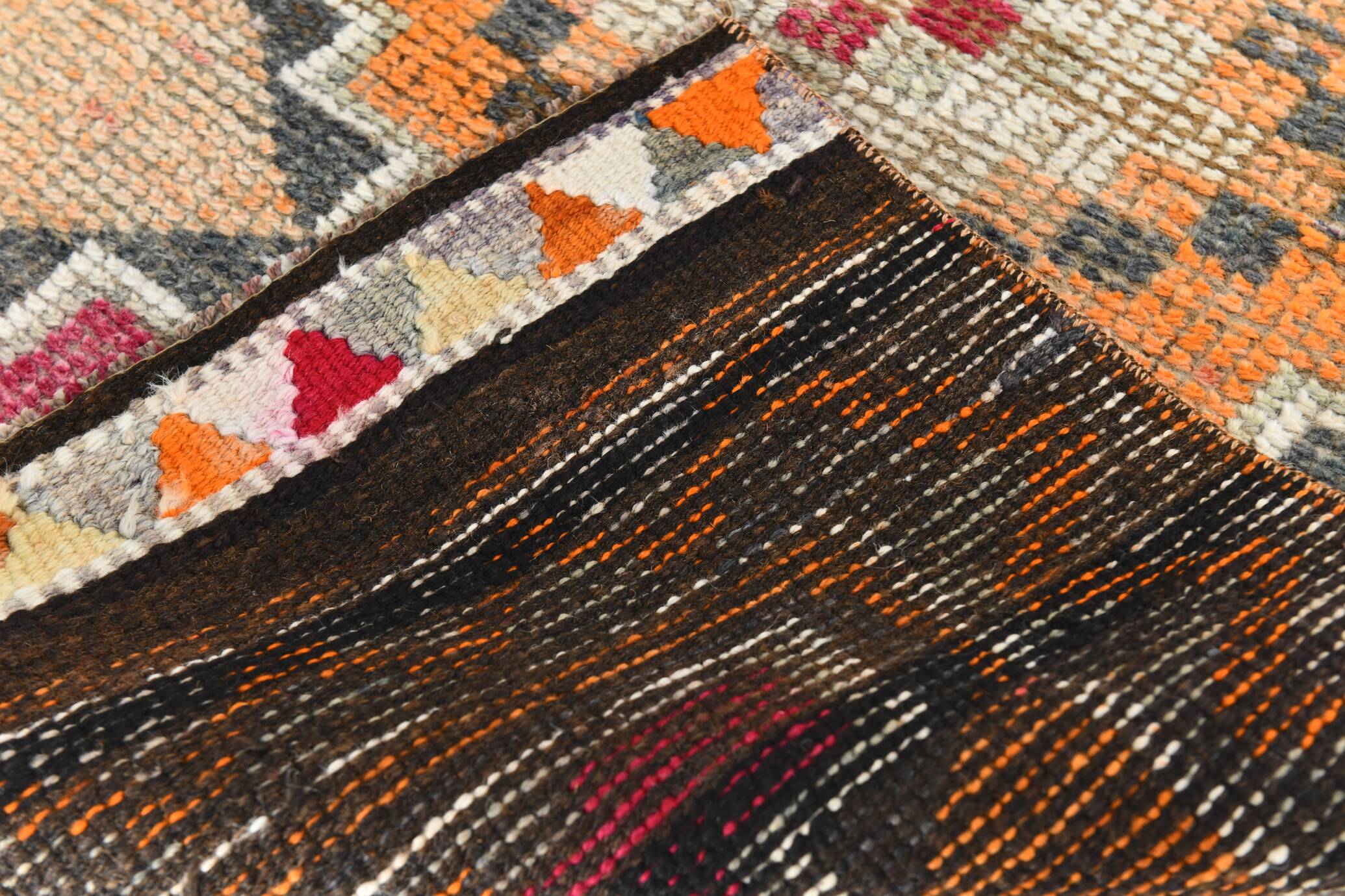 3x12 Vintage Red Orange Turkish Runner Rug, Handmade Wool Carpet, 86x352Cm