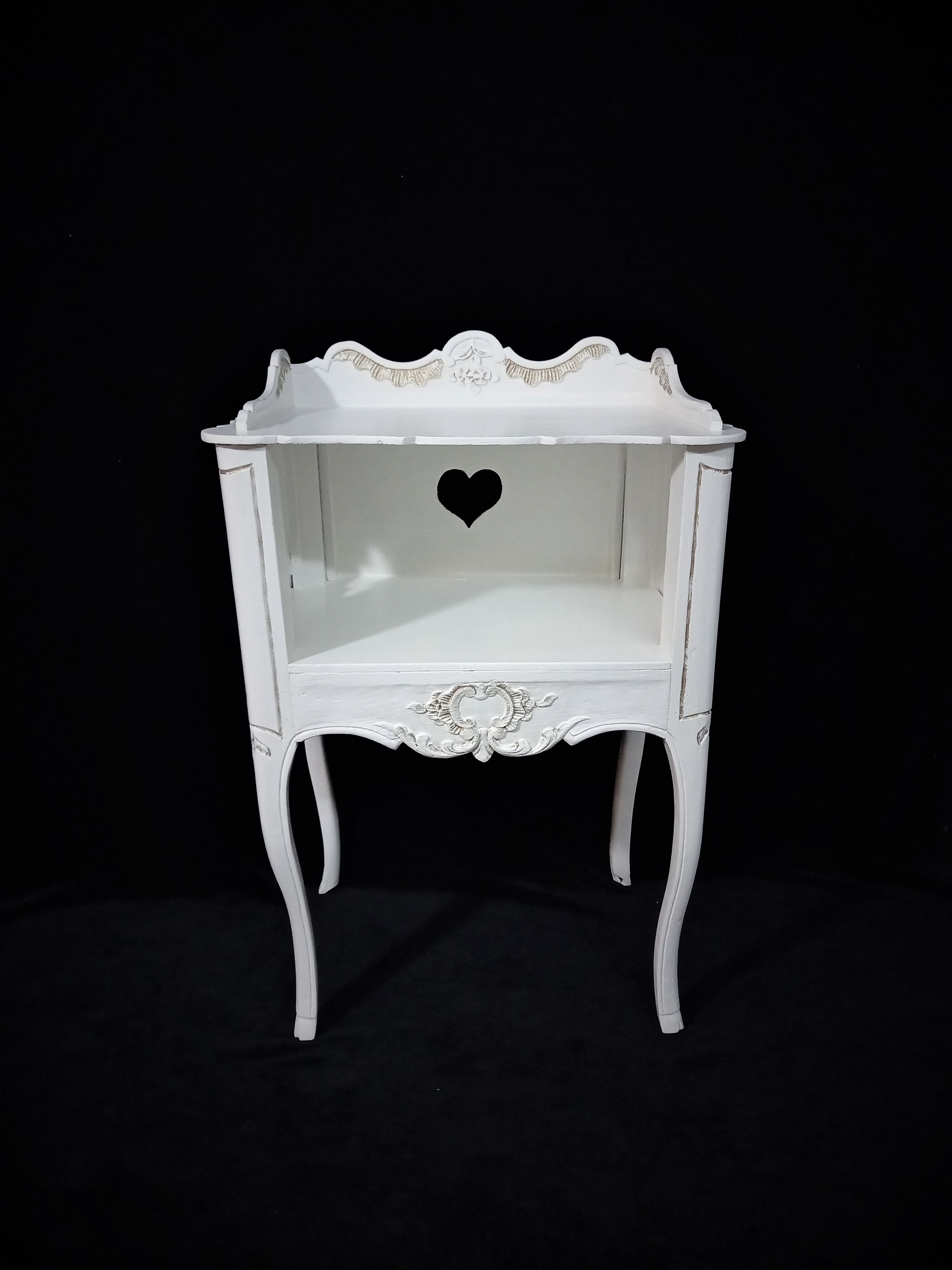 Old Louis XV Style Bedside Table in White and Gold