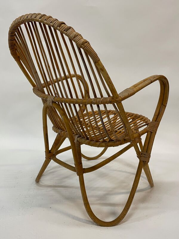 Fauteuil en rotin vintage par Dirk van Sliedregt Rohe Noordwolde 1960 des Pays-Bas