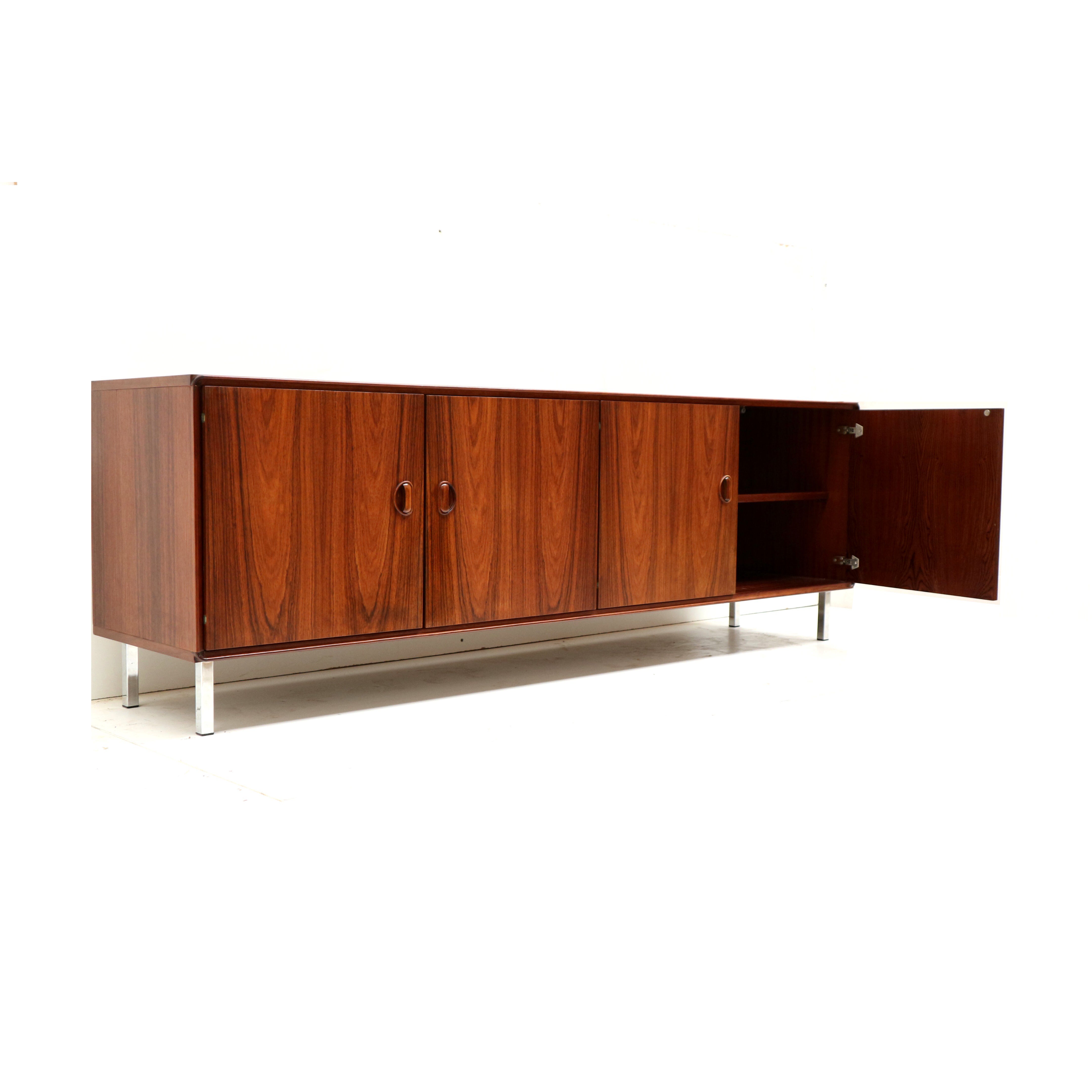 Vintage rosewood low sideboard with four doors from the 1960s