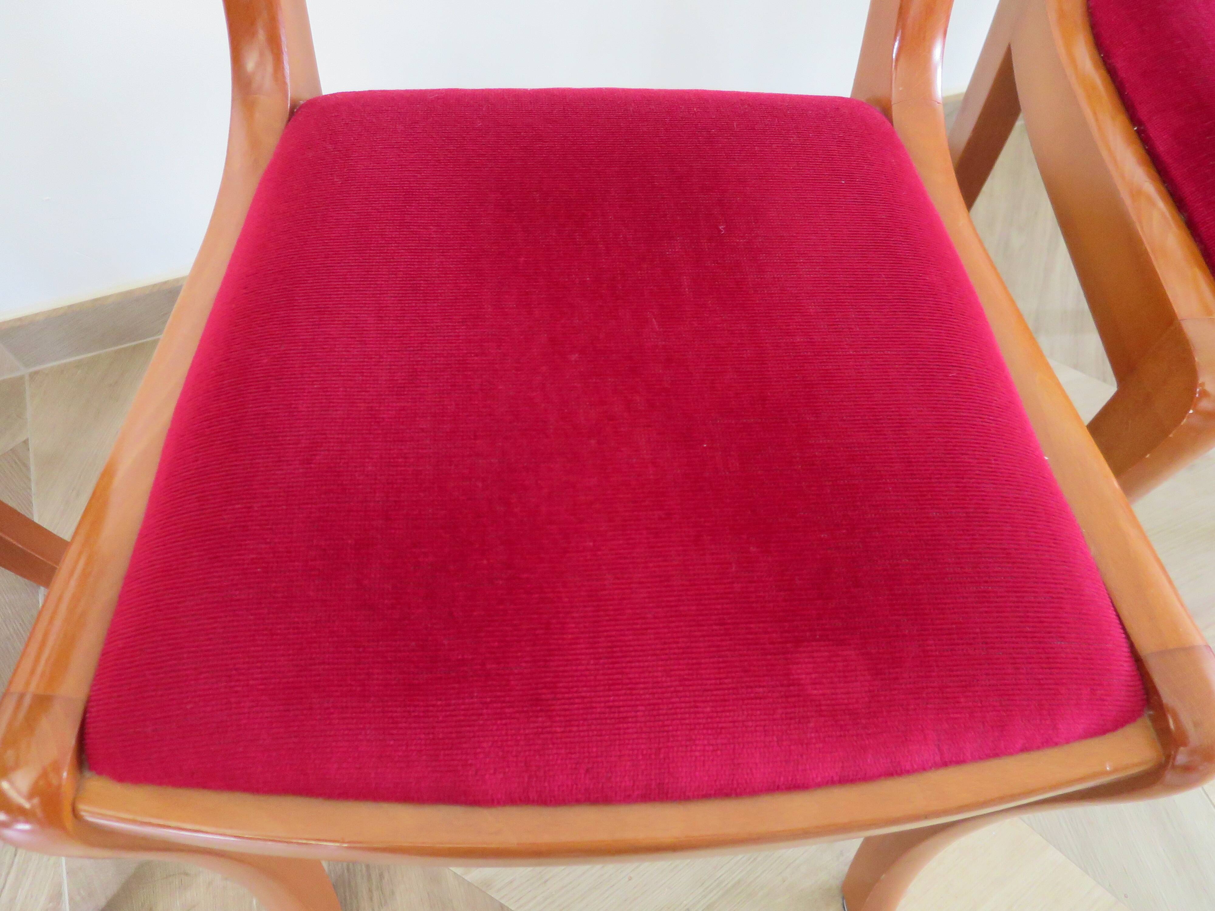 Solid cherry wood chairs and red velvet seat - Set of 4 - Louis Philippe style