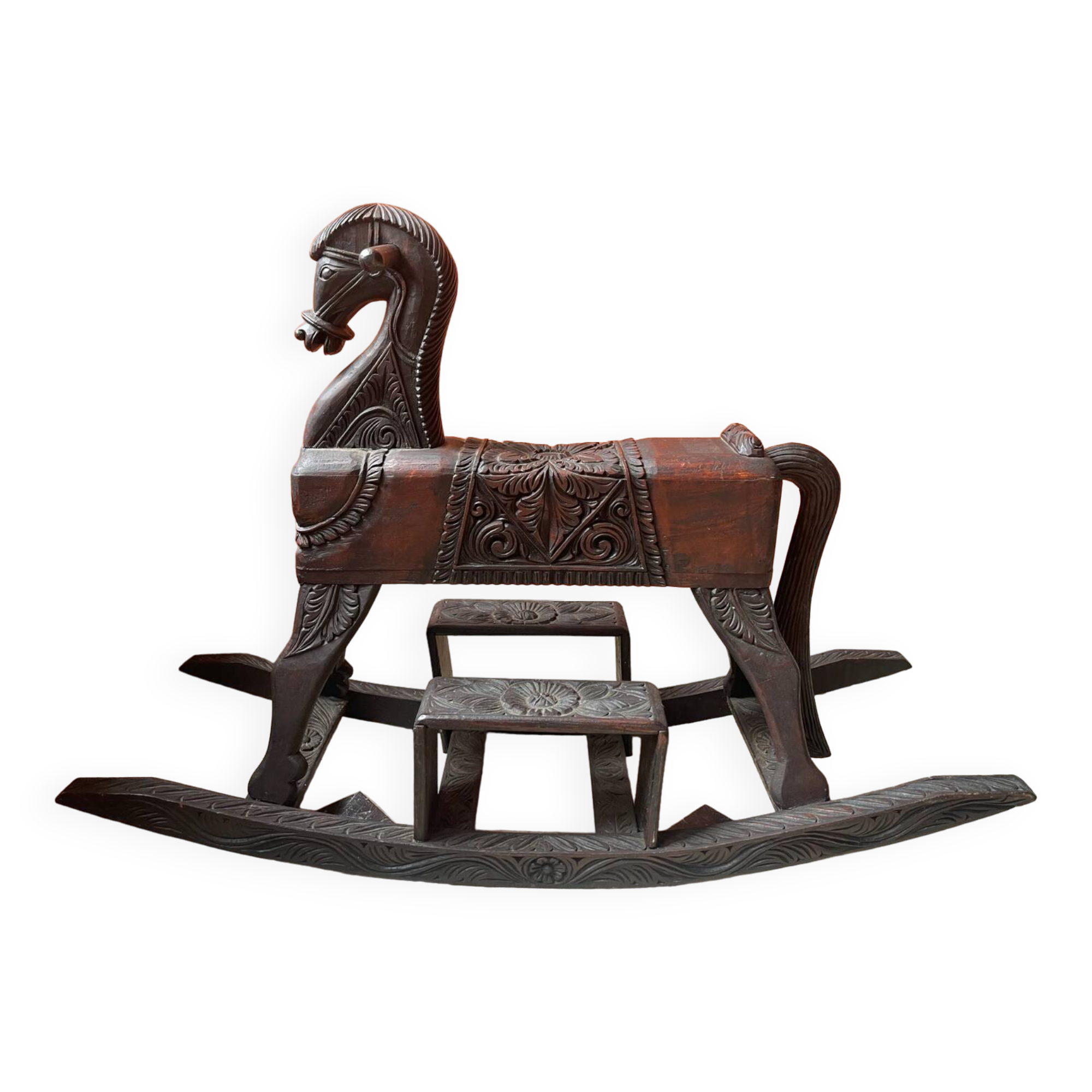 Antique carved wooden rocking horse