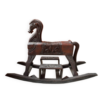 Antique carved wooden rocking horse