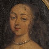 Miniature portrait of a woman in costume epoch louis xv frame wood