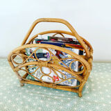 Vintage rattan magazine rack