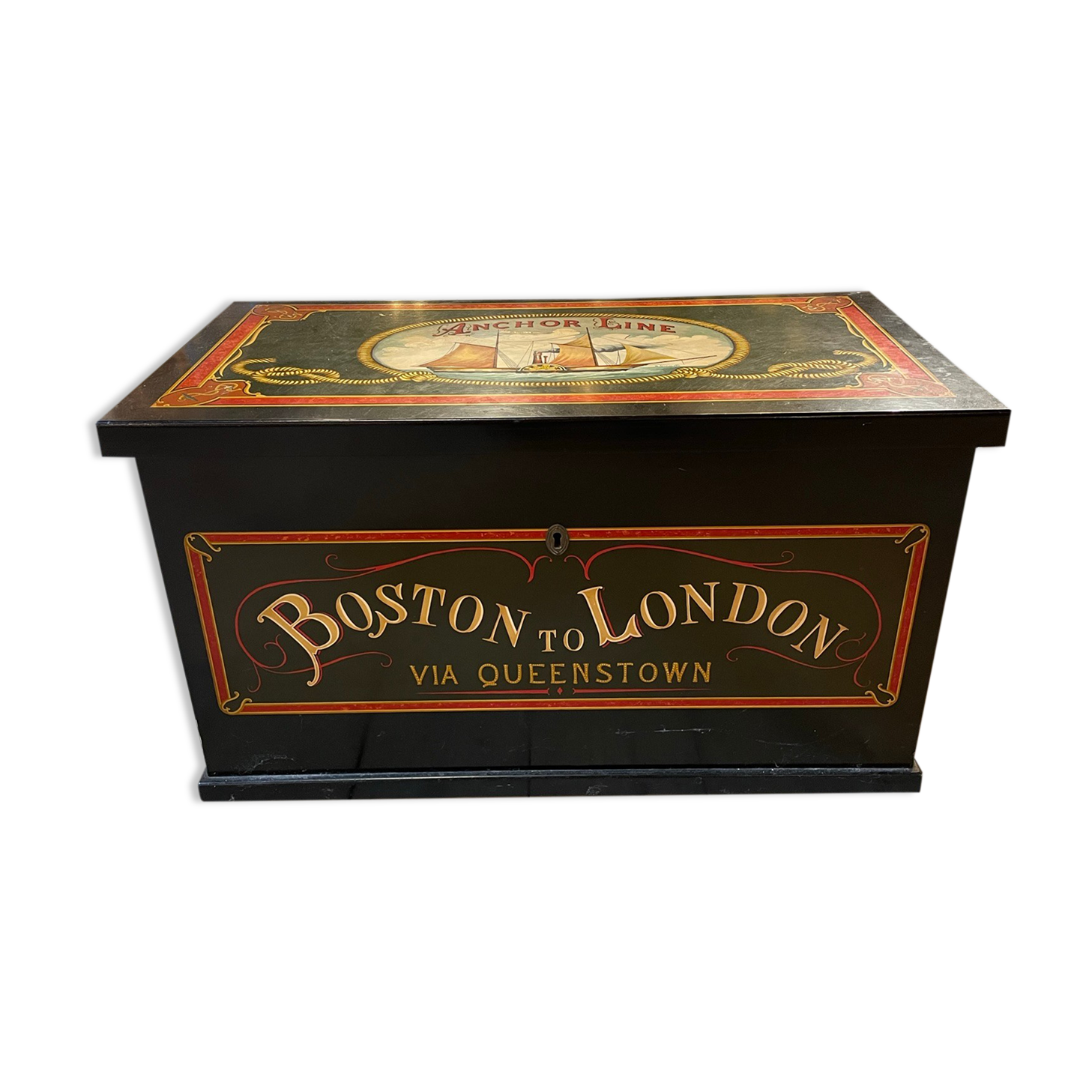 Anchor line painted wooden chest