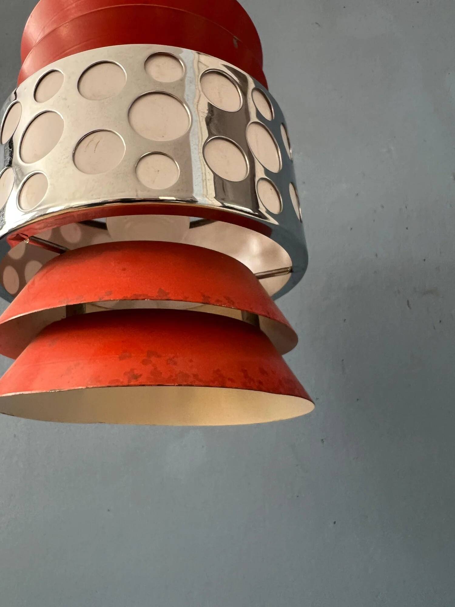 Vintage Belgian Space Age Massive Orange Pendant Lamp