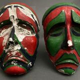 Pair of Africanist masks in plaster 1950 cubizing shape