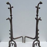 17th-18th Century Hand Forged Iron Dragon Gothic Andirons or Firedogs